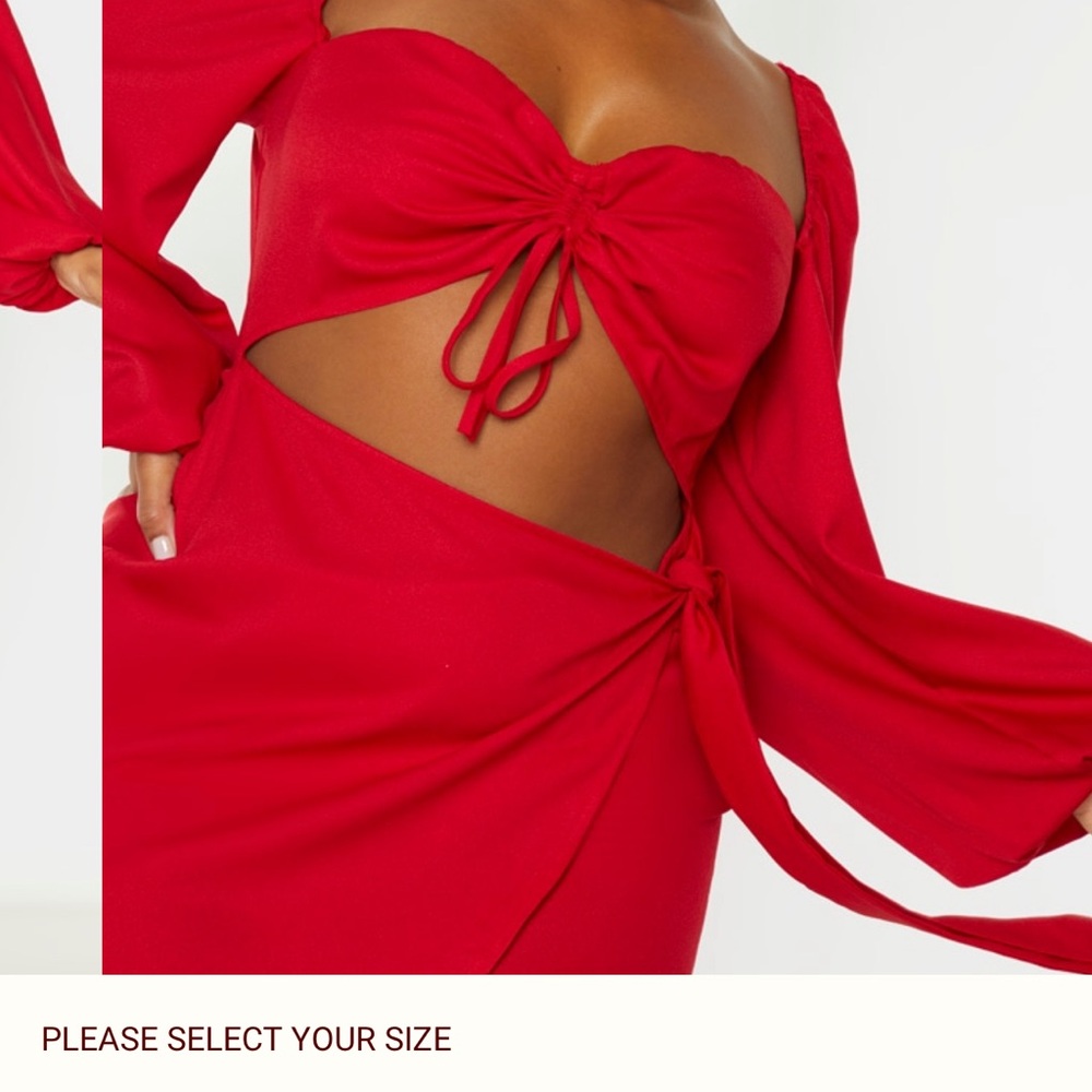 Red Cutout Dress with Long Sleeves